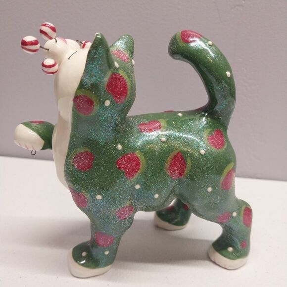 Amy Lacombe 2002 WhimsiClay Ceramic Cat Figurine Willitts Design Green Polka Dot - Picture 6 of 16